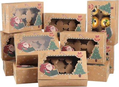 Produktbild von 20 Stš¹ck Cupcake Boxen 6 L?cher Kartonverpackung Boxen B?ckerei Geb?ck Boxen mit Fenster und Eins?tze fš¹r Cookies Muffins Cupcakes Desserts Torten