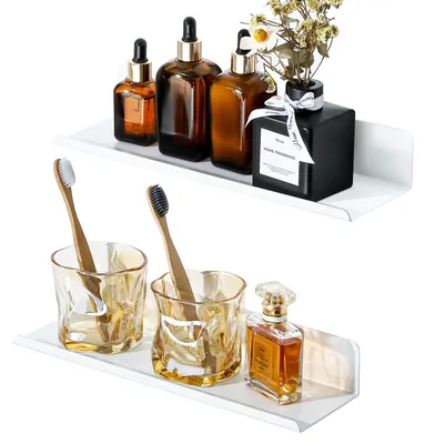 Produktbild von Weißes Wandregal, kein Bohren erforderlich, 2 Stück, 30 cm, schwebendes Regal, selbstklebend, für Wände, Wohnzimmer, Schlafzimmer, Küche