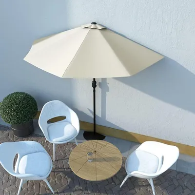 Obrázok produktu pre Polovičný baldachýn, záhradový parasol, ručný parasol, polkruhový, pieskovej farby, 270x135 cm, oceľ, polyester s vetraním