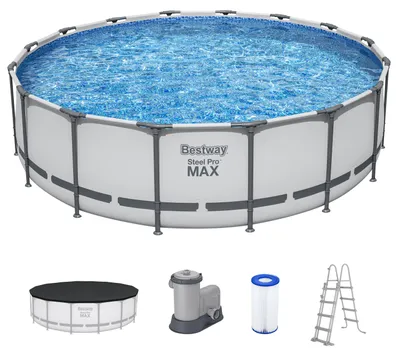 Produktbild von Bestway® Steel Pro MAX™ Frame Pool Komplett-Set mit Filterpumpe Ø 488 x 122 cm , lichtgrau, rund