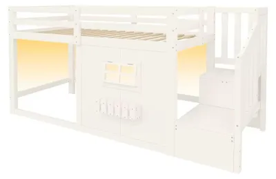 Immagine prodotto di Letto a soppalco per bambini - 90 x 200 cm - Scala con spazio contenitore - Design con finestra - Area studio e gioco - Senza materasso - Bianco