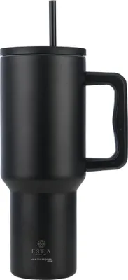 Produktbild von ESTIA | Thermobecher - Isolierbecher - 1200 ml - Kaffeebecher - Becher mit Strohhalm - schwarz - aus Edelstahl