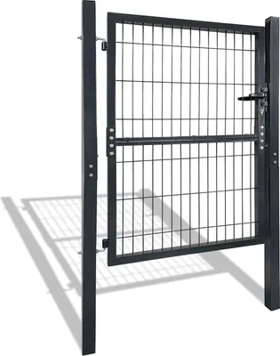 Zdjęcie produktu dla TRMLBE brama ogrodowa metalowa brama ogrodowa solidna trwała brama ogrodzeniowa ocynkowana pojedyncza siatka druciana brama ogrodzeniowa antracytowa w komplecie słupek bramy plastikowe uchwyty i zamek wpuszczany (125x100cm)
