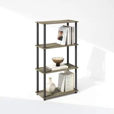 Bücherregal 4-stöckig, Französische Eiche/Schwarz, 23,6 x 11,6 x 43,25 Zoll