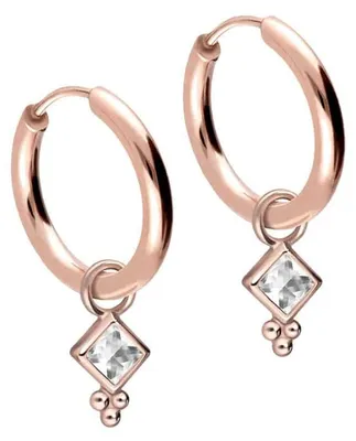 Produktbild von Chirurgenstahl Ohrclicker Creolen KRISTALLQUADRAT + KUGELN RoséGold Innendurchmesser: 12mm + Designstärke: 1,6mm