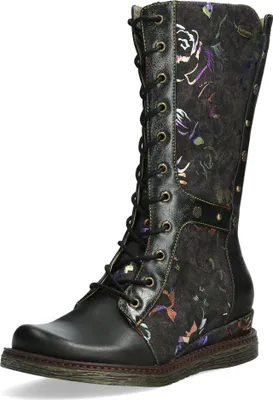 Produktbild von Laura Vita Damen Stiefel Leder Muster florale Nieten und Keilabsatz Ercnaulto 41, Größe:38 EU, Farbe:Schwarz