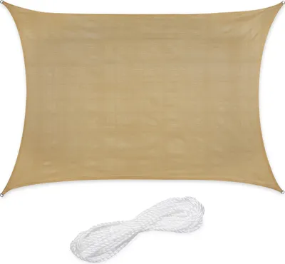 Produktbild von Relaxdays Sonnensegel rechteckig, 2 x 4 m, HDPE-Gewebe, UV-stabilisiert, konkav, Garten Segeltuch mit Spannseilen, beige