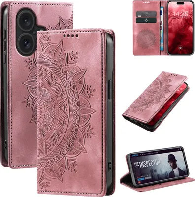 Produktbild von Mandala Handyhülle für Apple iPhone 17 RFID Schutz Klapphülle Case Cover Design Schutzhülle Farbe: Rosa