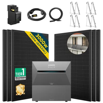 Produktbild von ALLDREI Balkonkraftwerke mit Speicher Anker Solix Solarbank 3 E2700 Pro & BP2700*1,Komplettset mit 6x500W Bifazialer Solarpanel & Smarten Zähler