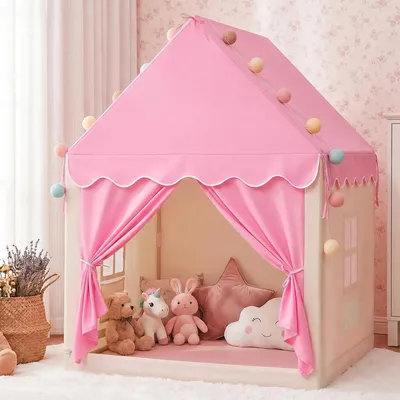 Produktbild von BSHAPPLUS Kinderzelt Rosa 128x118x101 cm, Spielhaus Indoor & Outdoor mit 34% stärkerem Gestell, 2 Taschen & Tragetasche, Ohne Matte & LED