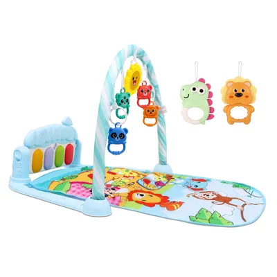 Produktbild von Spielbogen mit Musiktastatur Klettermatte，Baby Spielmatte Krabbelmatte Aktivitätsmatte mit Tierpark-Motiven, 100x140cm​，Blau