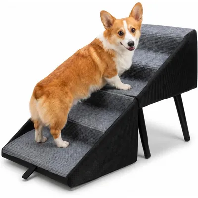 Produktbild von Klappbare Hundetreppe 2-in-1 Hocker Holz rutschfest Schwarz