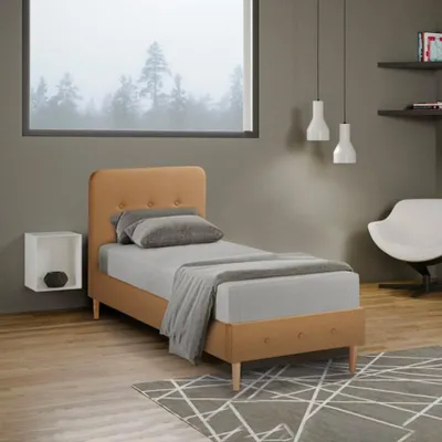 Immagine prodotto di Letto singolo 1 Piazza Nordico in tessuto e legno con rete 80x190 Friborg Twin - Beige