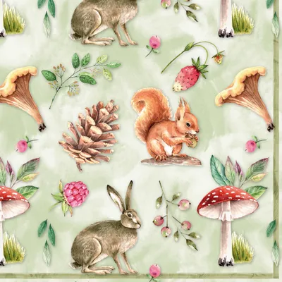 Produktbild von Servietten Papier 33x33cm 3-lag. mit Eichhörnchen & Hase Motiv 20 Stk