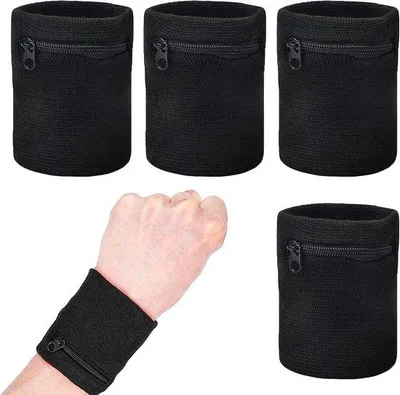 Produktbild von Sportbanden 4er-Set mit Schnappverschluss - Schwitzband für Joggen, Basketball, Laufen, Sport (Schwarz)