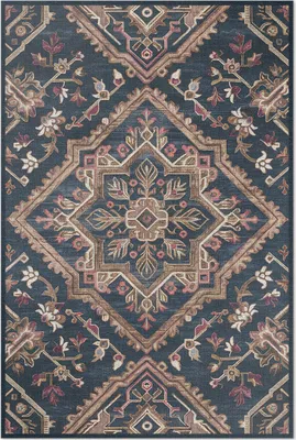 Produktbild von Geometrisches Blumenmuster, türkischer Stil – Vinylteppich – 80x120 cm – Indoor Teppich – Flur – Pflegeleicht – Modern