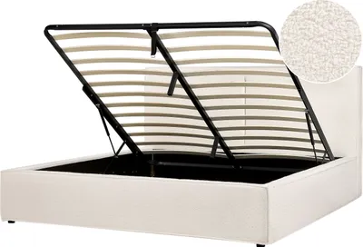 Obrázok produktu pre BELIANI Posteľ s úložným priestorom krémová biela buklé čalúnenie 180 x 200 cm lamelový rošt moderný štýl spálňa