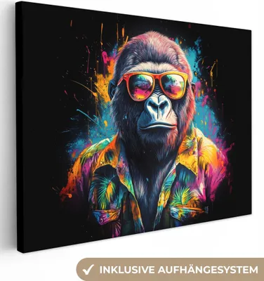Produktbild von MuchoWow® - Leinwandbilder - Graffiti - Sommer - Affe - Gorilla, Wandbild, Wanddeko Bilder Wohnzimmer, 40x30 cm