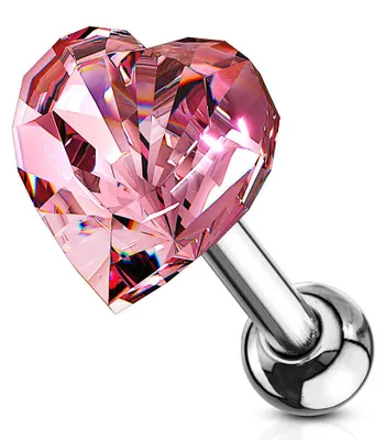 Produktbild von Helix & Tragus Ohr Piercing „Kristall Herz“ Pink