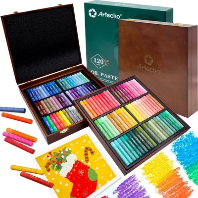 Produktbild von Ölpastell-Set 120 Farben Holzbox weiche Pastellkreiden für Kunstmalerei Zeichnen Mischen 10 x 70 mm