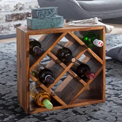 Image de FineBuy Casier à vin en bois massif 40 x 40 x 25 cm, petit casier à bouteilles design pour la cuisine, casier étroit pouvant contenir 8 bouteilles
