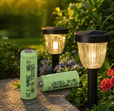 Produktbild von 2 Stück LogiCell Wiederaufladbare 2/3AA Ni-MH-Akku 200mAh, 1,2V Solar Mignon Batterie für Solarprodukte, Solarlampen, LED Gartenleuchte Dekoleuchten