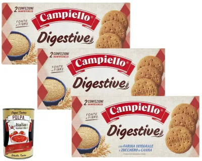 Produktbild von Campiello Digestive – Vollkornkekse mit Weizenvollkornmehl & Rohrohrzucker – Knusprige, natürliche Kekse für jede Pause – 3x380 g+ Italian Gourmet polpa
