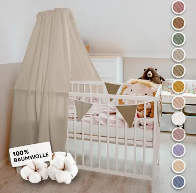 Produktbild von Handgefertigter Musselin Betthimmel aus 100% Baumwolle für Babybett