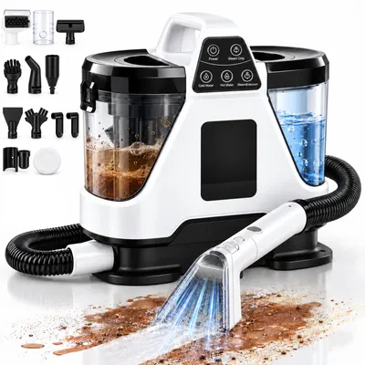 Image de Nettoyeur vapeur pour tapis 1850W, 16KPA, nettoyeur de meubles, réservoir double de 1,6L/1,1L, 8 accessoires, nettoyage automatique, pour tapis, canapés, voitures