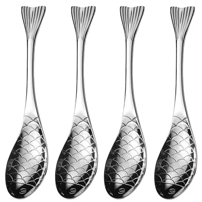 4 Fischlöffel aus Edelstahl 18/10, 16 cm, silber