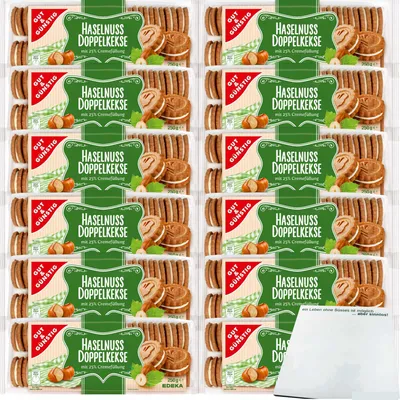 Produktbild von Gut & Günstig Haselnuss Doppelkekse Haselnuss-Gebäck mit Cremefüllung VPE (12x250g Packung) + usy Block