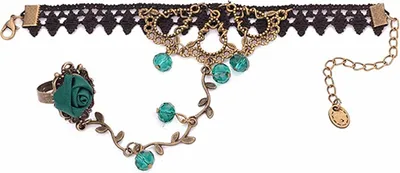 Produktbild von Frauen Vintage Spitze Blume Hand Harness Armband Slave Kette Link Finger Ring