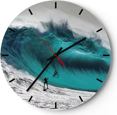Produktbild von Wanduhr - Rund - Glasuhr - Surfen Welle Türkis - 40x40cm - Schleichendes Uhrwerk - Lautlos - zum Aufhängen bereit - Dekoration Modern - Wanddekoration aus Glas - C3AR40x40-4351