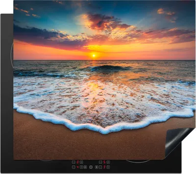 Produktbild von KitchenYeah© Herdabdeckplatte Strand - Meer - Sonnenuntergang , 57x51cm, Küche Deko, Glaskeramikkochfeld Herdabdeckung, Abdeckplatte fùr Kochfeld