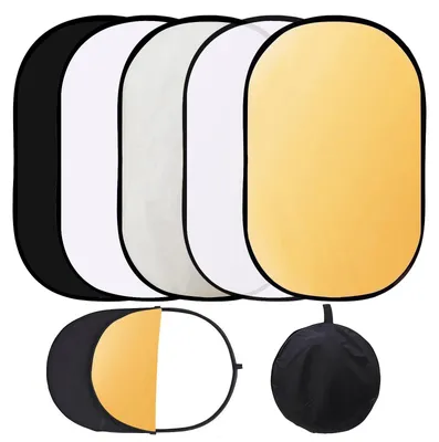 Obrázek produktu pro Fotoreflektor difuzér - Skládací 60 x 90 cm - 5v1 bílá, černá, zlatá, stříbrná - Pro fotostudio a exteriér