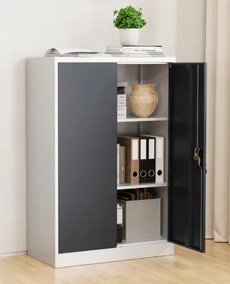 Produktbild von VCM Metall Büroschrank H. 120 x B. 80 x T. 40 cm / Aktenschrank Büromöbel für Ordner / Stahlschrank abschließbar / Flügeltürschrank  Malivo 3 fach mit Drehtüren