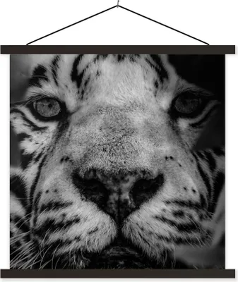 Produktbild von MuchoWow® Textilposter Dschungel - Tiger - Schwarz - Weiß 60x60 cm mit schwarzem Rahmen - Posteraufhänger
