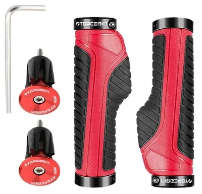 Productafbeelding van Ergonomische handvatten voor fietsen, mesvormig, rood/zwart, 1 paar, geschikt voor sturen met een diameter van 22-23 mm
