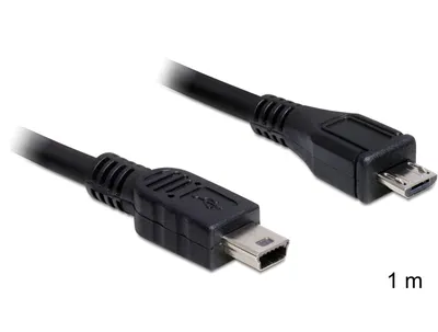 Produktbild von DeLOCK USB Datentransferkabel - 1 m - ja - 1 x Typ B Stecker Micro USB - 1 x Stecker Mini USB - Schwarz