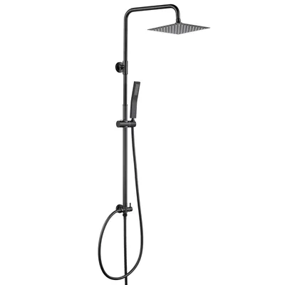 Produktbild von Auralum Duschsystem mit Umsteller,Regendusche Quadratisches Duschset,Edelstahl-Handbrause,8-Zoll-Duschkopf,Höhenverstellbar 72–110 cm,Schwarz