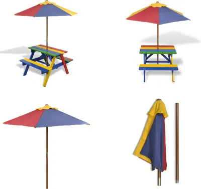Produktbild von vidaXL Kinder Picknicktisch mit Bänken Sonnenschirm Mehrfarbig Holz - Kinder Gartentisch - Kinder Gartentische - Kinder Picknicktisch - Kinderpicknick Tischgarnitur