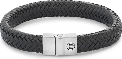 Image de Bracelet en cuir noir de 12mm d'épaisseur avec fermoir en acier inoxydable - Rebel&Rose modèle : RR-M0019-S-M