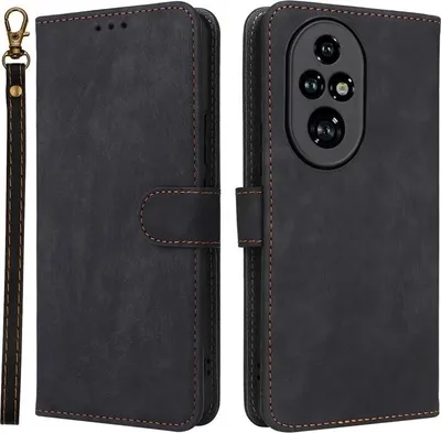 Obrázek produktu pro Pouzdro pro HONOR 200 - Peněženkové pouzdro s odnímatelnou šňůrkou Phonesta Vintage Skin - Černé