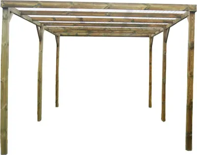 Image de Carport Autoclavé 15,01 m² – Pin Sylvestre – Structure en Bois – Toit en Tôle PVC Transparente