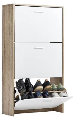 Image de CASABEL Meuble à Chaussures Moderne 3 Abattants - 18 Paires - Rangement chaussures en Bois Composite - Dimensions L60xP24xH113 cm