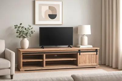 Produktbild von Refurbished Möbelretoure Lowboard 200x55x50 cm Akazienholz massiv natur gusseiserne Elemente LIANO II