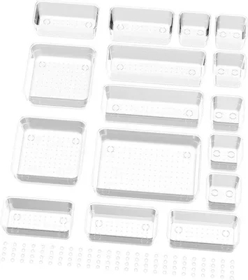 Productafbeelding van Lade Organizer Set - Opbergsysteem Bakjes - Ruimte Ordenen - 5 Verschillende Maten - 16 Delig - Transparant