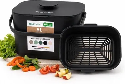 Zdjęcie produktu dla Koszyk na odpady kuchenne Caddy 5L - Ergonomiczny uchwyt - Można myć w zmywarce - Odporny na zapachy - Kosz na kompost do użytku wewnątrz