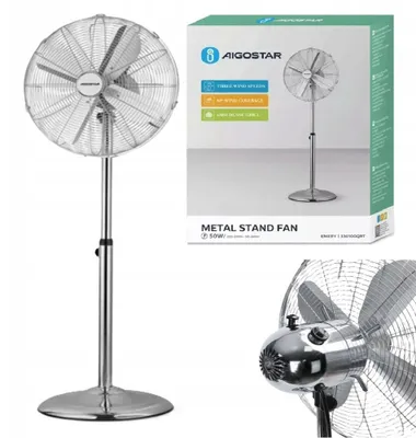 Zdjęcie produktu dla Aigostar 8433325200756, Wentylator domowy z łopatkami, Chrom, Podłoga, Żelazo, 60 dB, 18 m³