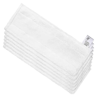 A stack of white microfiber cleaning cloths.